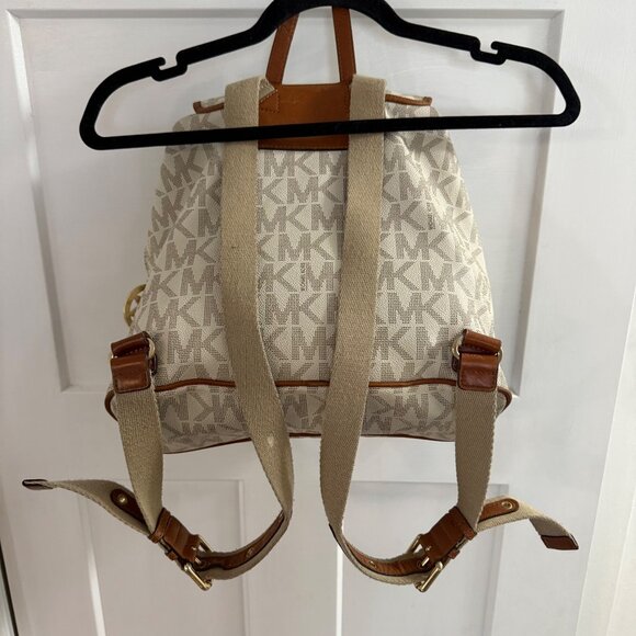 Michael Kors Monogram Canvas Backpack With Leather Trim & Gold Accents - Picture 6 of 12